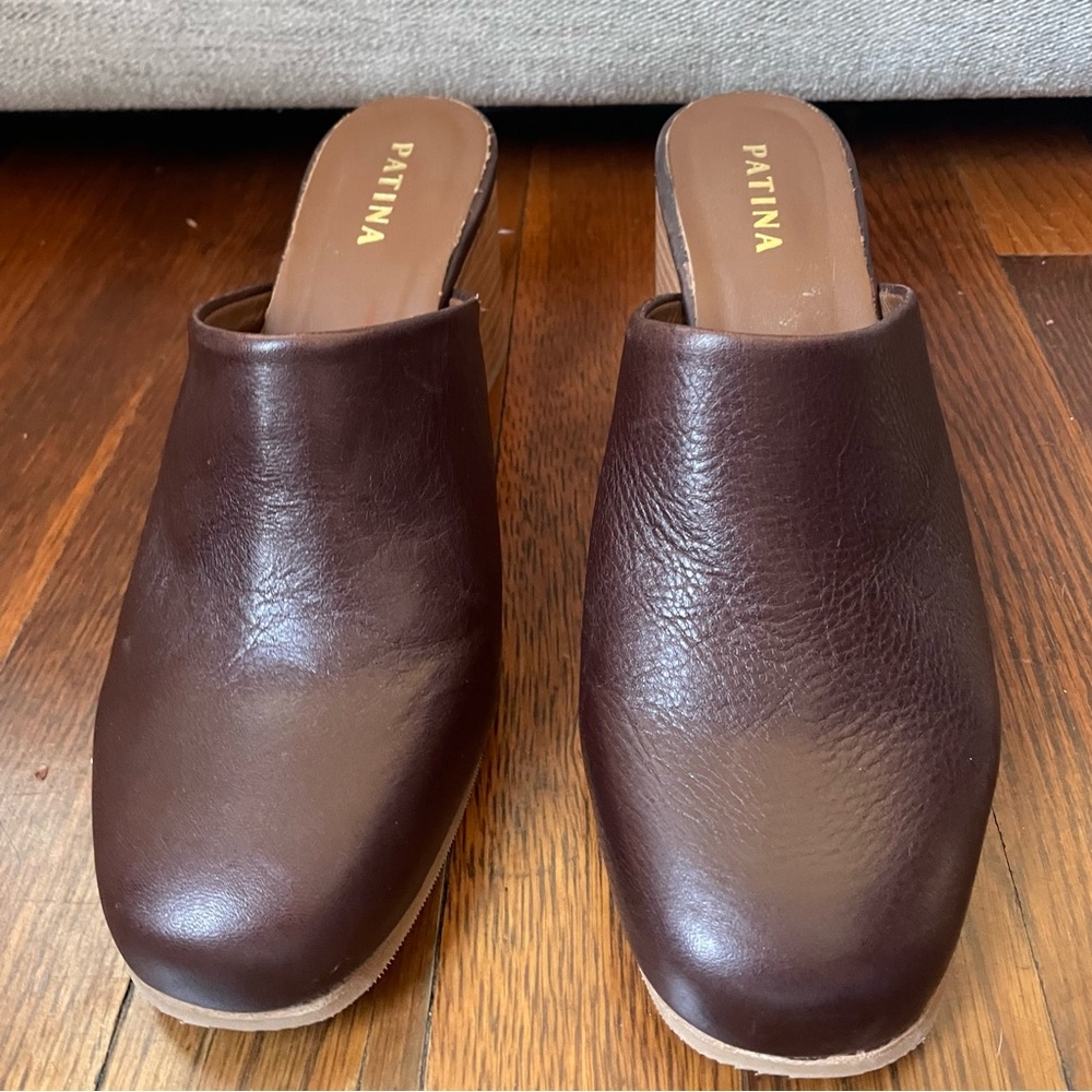 Patina Leather Mules - Size 9